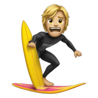angry surfer in a wetsuit on a surfboard sticker