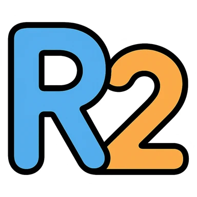 capital letter R and number 2 together, playful and rounded, suitable for an icon or logo sticker