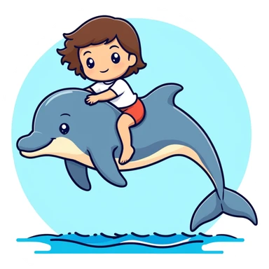 Italian girl with brown hair riding a dolphin  sticker