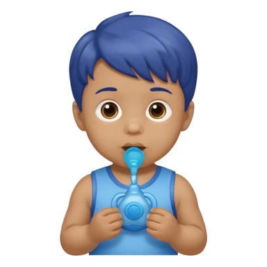 A boy baby with light brown skin, short wavy light-brown hair, wide brown eyes, and a blue pacifier.  sticker