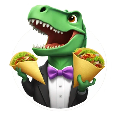 Dinosaur wearing bow tie while eating tacos sticker