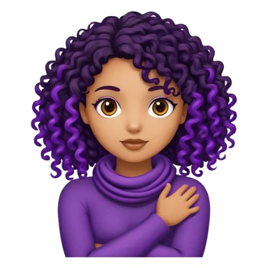 a Carmel girl with arms around neck with black curly hair but purple front stands curly hair sticker