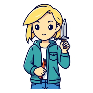 A blonde girl holding a pocket knife ￼ sticker