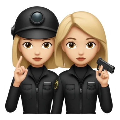 2 girls one light skin one medium skin spies all black outfits with spy gear sticker