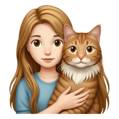Long-haired girl holding a long-haired tabby cat sticker