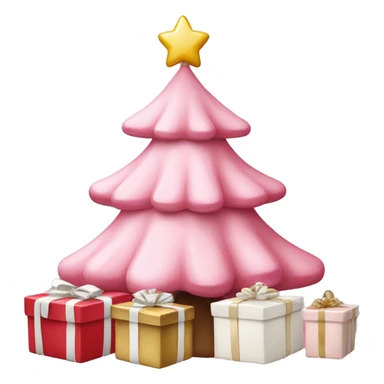 pink christmas tree with white and cream colored presents underneath sticker