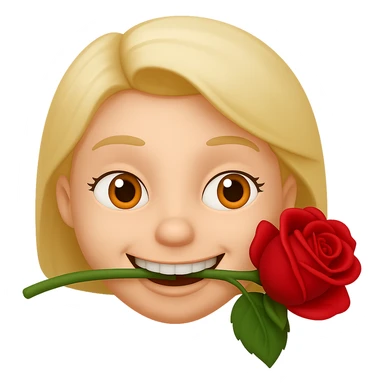 Add a rose to the emoji, keeping it mischievous and cute. The style should be similar to the original emoji style. sticker