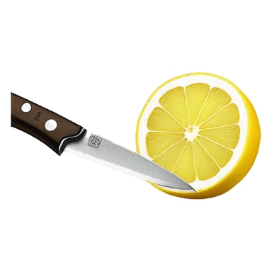 Knife cutting through Juicy lemon on marble cutting board ￼ sticker