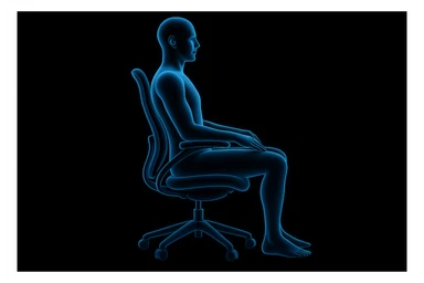 person sitting on ergonomic chair with perfect posture, comfortable and relaxed, black solid background (Inspire style graphic i send you) sticker
