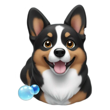 Black corgi with bubbles sticker