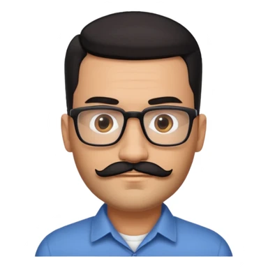 Attractive Hispanic TV host in his mid to late 40s with light brown skin, short straight black hair slicked back with fade on sides, square handsome face with strong jawline, friendly approachable expression, black beard and moustache, wearing glasses sticker