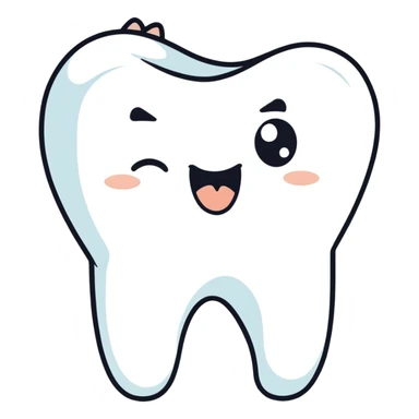 wisdom tooth with a cute face, blind eyes, shy expression sticker