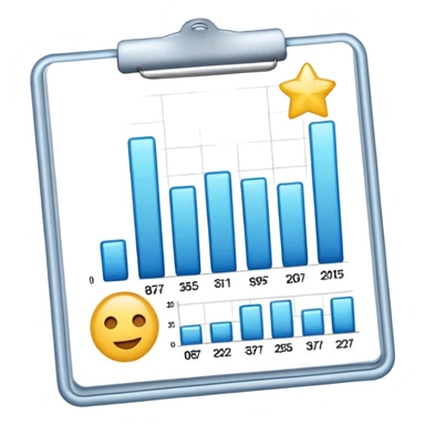 ios style emoji for report sheet consisting graph/ charts with sparkle around the report sticker