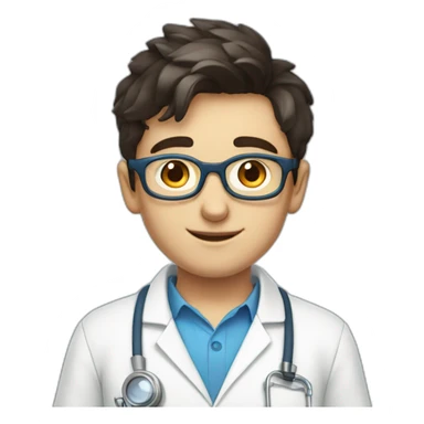 A scientist boy with white apron and wearing spectacles and dark hair and blue eyes sticker