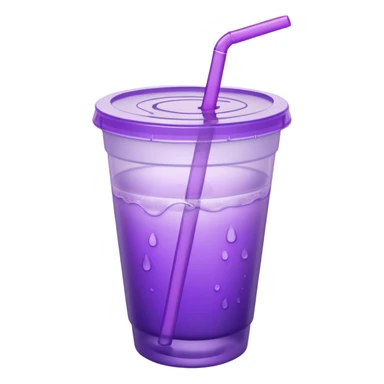 styrofoam cup with purple liquid and a straw sticker