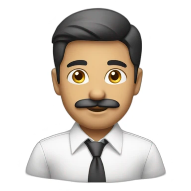indian white tone boy as a Businessman in plain white shirt with sleeve up and mustach sticker