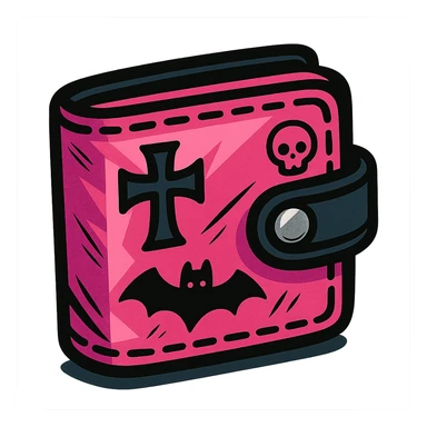 pink and black gothic wallet, bold colors, dynamic shading, energetic, gothic motifs sticker