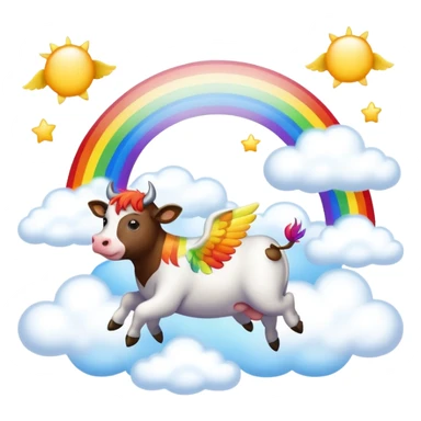 A sky with Flying cows with wings and rainbows  sticker