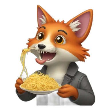 Fox with axolotl eating spaghetti  sticker