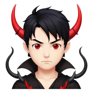 Cool anime devil boy with black hair and horns sticker