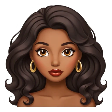 Glamourous, brown skin tone, very beautiful woman, with big plump lips, long long lashes, black wavy long hair, brown eyes sticker