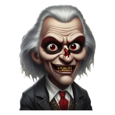 Devious Lordi vampire in Uncle Scrooge style, oil paint, mysterious eyes, intricate lips, masterpiece pose, odd perspective, beautiful, desirable, logical sticker