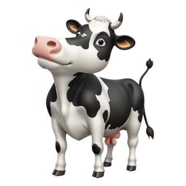 cinematic-[black and white cow]-realistic-full-body-standing-emoji,-tail-flicking-lazily,-head-tilted-dramatically,-sleek-[black and white]-coat,-simplified-yet-realistic-focused-features,-highly-detailed,-glowing-with-an-almost-sarcastic-glow sticker