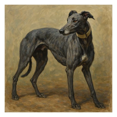 grey greyhound, full body, looking to the side, racing dog, detailed painterly style sticker