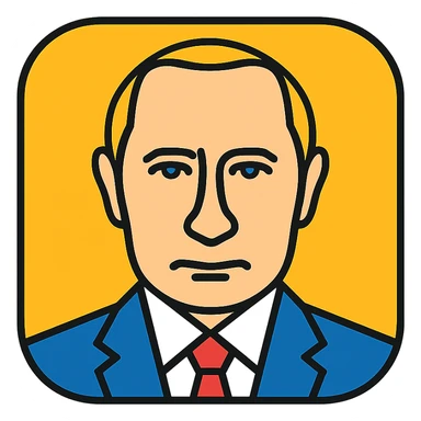 Vladimir Putin stylized as an iPhone app icon, minimal, bold, modern, flat design, no text, simple rounded corners, flat colors sticker