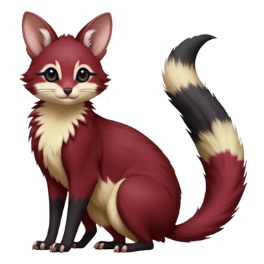 Wine-Red, black-pointed, soft natural realistic romantic vintage antique divine beautiful elegant pretty precious cute young youthful  Fakémon-Pokémon-opossum-feline-mouse-serval-caracal-chinchilla-Minccino-Cinccino-Meowstic-rodent-hybrid-creature with a big fluffy bushy tail (full body) sticker