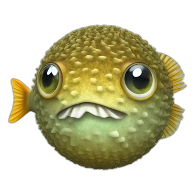 3d sphere with a cartoon economic seagrass Pufferfish skin texture with filthy eyes sticker