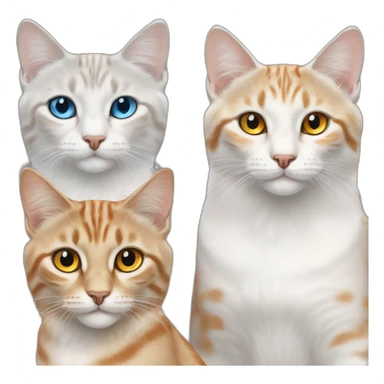 three cats, 1 lynx point blue eyes, 2 orange and white yellow eyes, 3 all orange orange eyes sticker