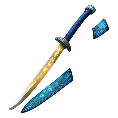 blue glowing katana with accent words  sticker