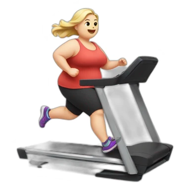 White-skinned very fat girl runs on a treadmill sticker