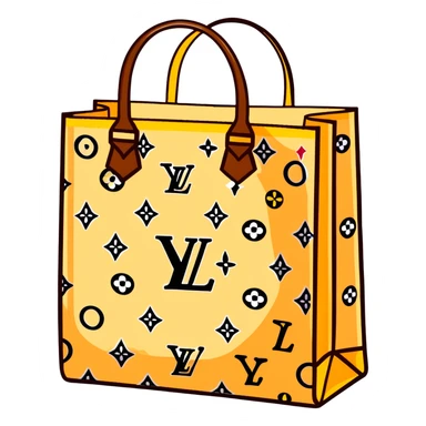 Louis Vuitton paper shopping bag with classic brown LV monogram pattern and handles sticker