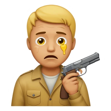 Make a yellow emoji of a guy holding a gun in his mouth while crying sticker