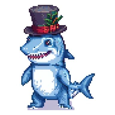 pixel art shark wearing a tophat sticker