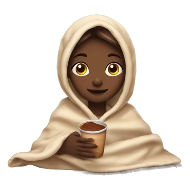 Girl seating with cocoa in her hands and covered with blanket  sticker