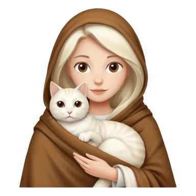 Beyaz kedi ve bayan elinde kahve battaniye sticker