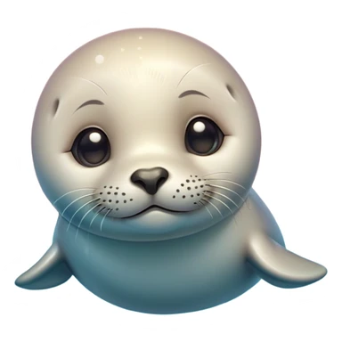 Cinematic Cute Seal Portrait Emoji, Head tilted playfully and inquisitively, with a shiny, smooth body accented by a subtle blush and round, sparkling eyes, Simplified yet irresistibly adorable features, highly detailed, glowing with a warm, friendly aquatic glow, high shine, affectionate and lively, stylized with a touch of endearing charm, soft glowing outline, capturing the essence of a mischievous marine friend that feels like it could pop out of the screen into your arms! sticker