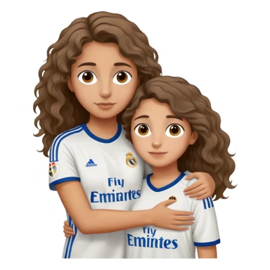  صورة لفتاة برونز اللون و شعر مموج، بعيون بنية كبيرة ترتدي قميص  الريال مدريد تعانق فتى طويل، اطول من الفتاة القامة و  لون عيون سوداء يرتدي قميص  البارصا...  sticker