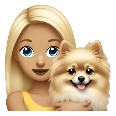 blond hair girl blue eyes holding a blond pomeranian sticker