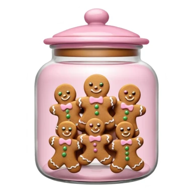 Realistic glass cookie jar with light pink lid full of gingerbread cookies isolated sticker