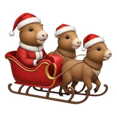  capybaras pulling a sleigh with santa hats sticker