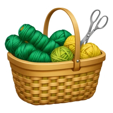 A tidy basket with neatly arranged green and yellow skeins and scissors. sticker