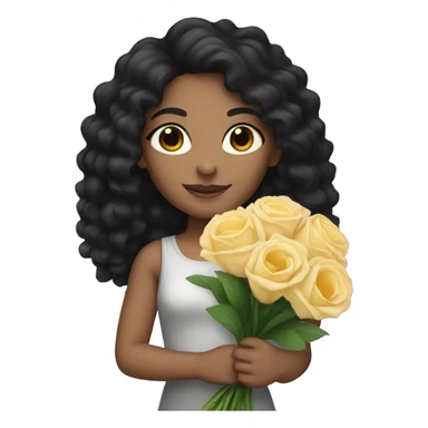 A light skinned girl with black curly hair holding a bouquet  sticker