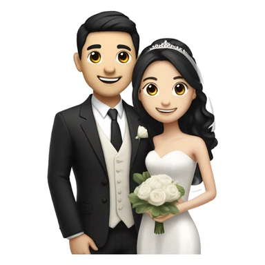 wedding couple with faThe woman has black hair, and the man has a similar white skin tone with black hair styled like an Asian idol. Both are smiling, standing close together in wedding attire.ir skin sticker
