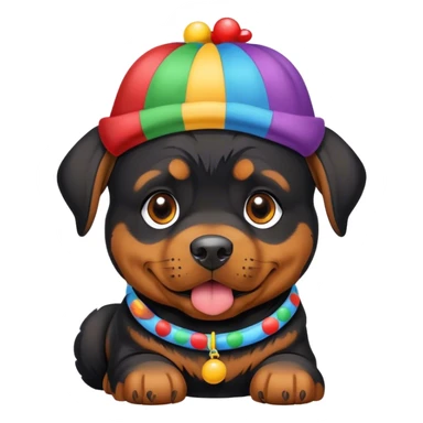 Rottweiler puppy wearing a Clown hat. sticker