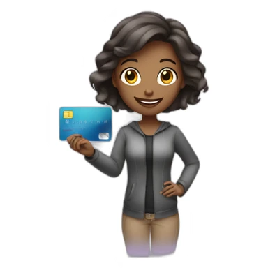 Girl with a credit card in front her comouter sticker
