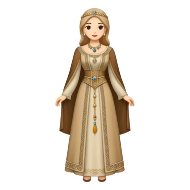 Full body of wealthy medieval townswomen in elegant dress with jewelry and fine embroidered clothing sticker